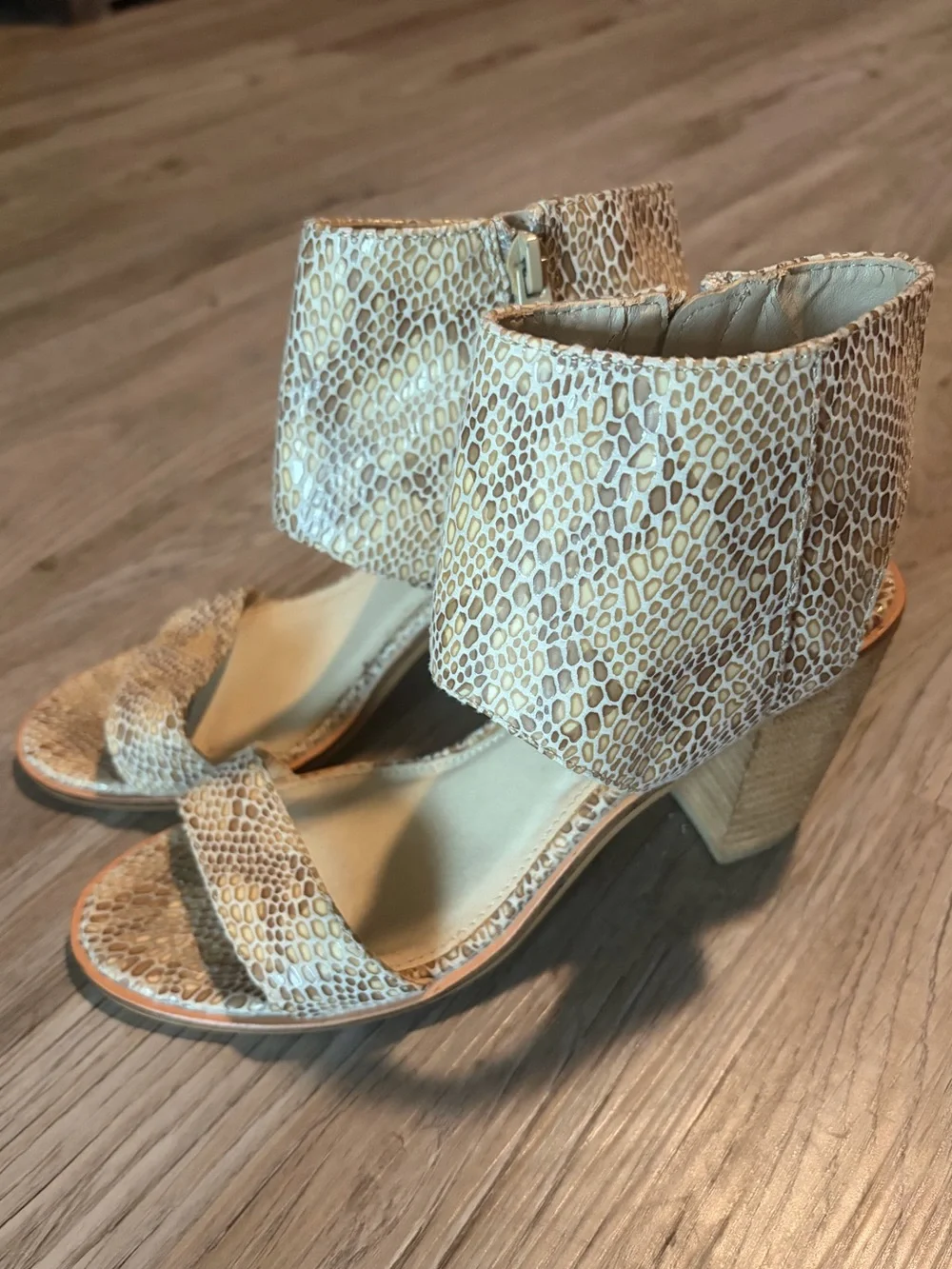 Very Volatile Snake-Print Ankle Cuff Heels